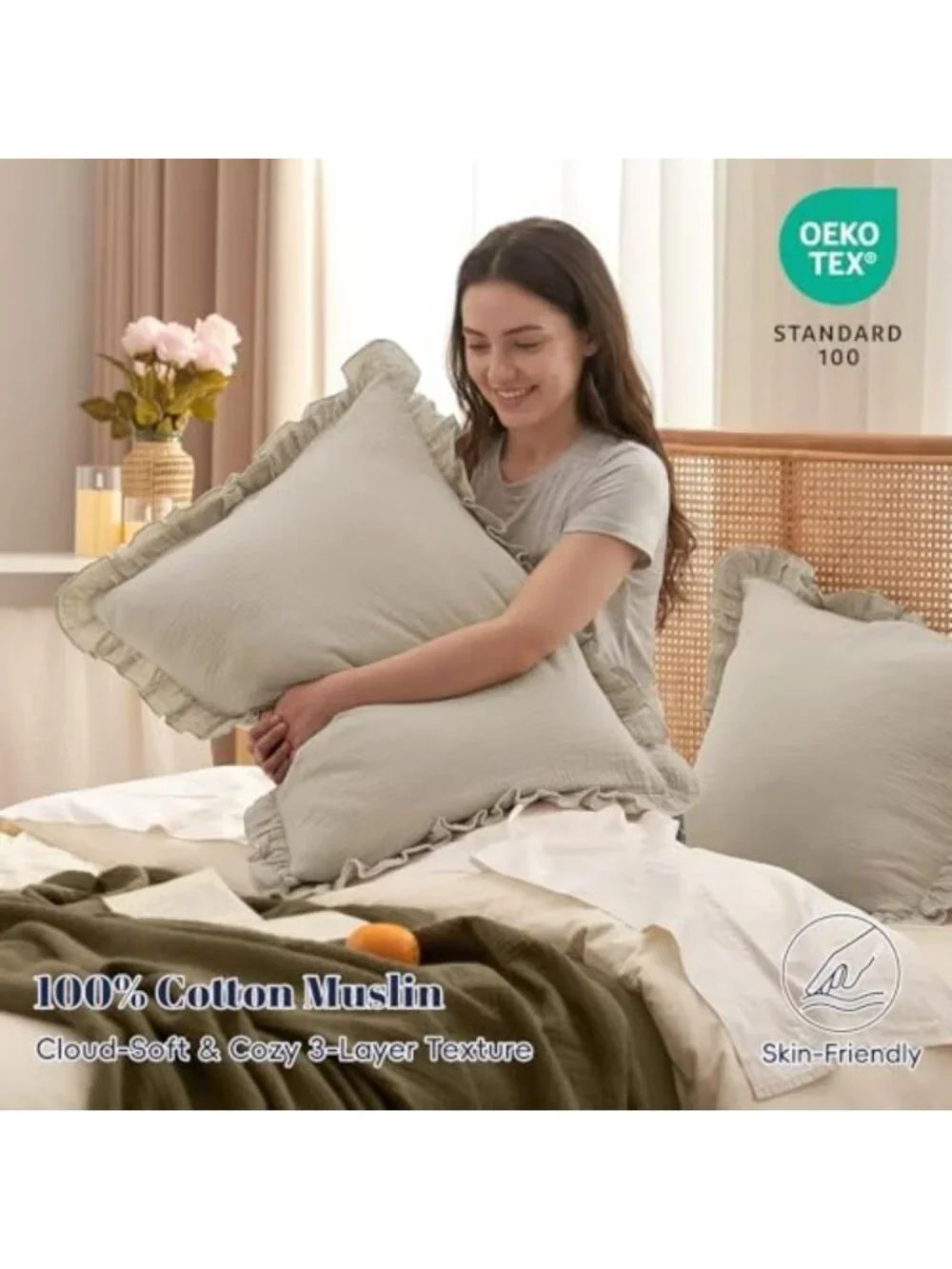 Soft Cotton Muslin Ruffle Euro Sham Covers 26
